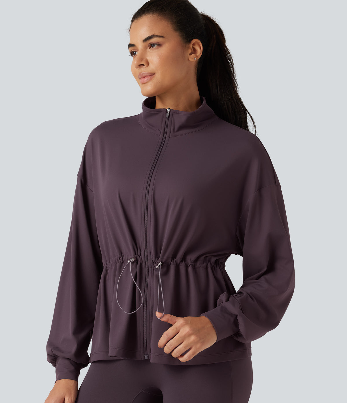 High Neck Long Sleeve Yoga Jacket — Dusky Evening purple — view 6