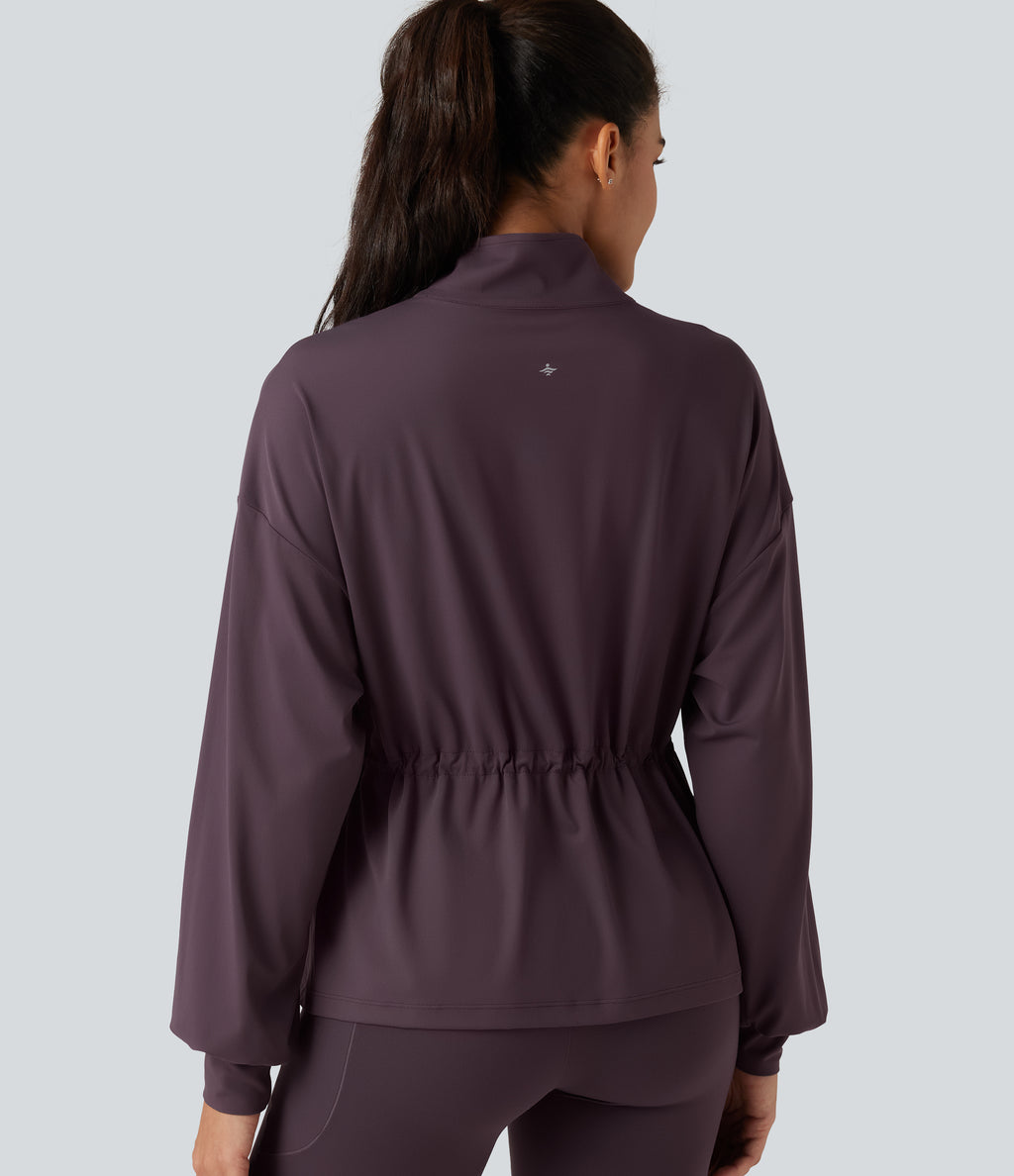 High Neck Long Sleeve Yoga Jacket — Dusky Evening purple — view 4