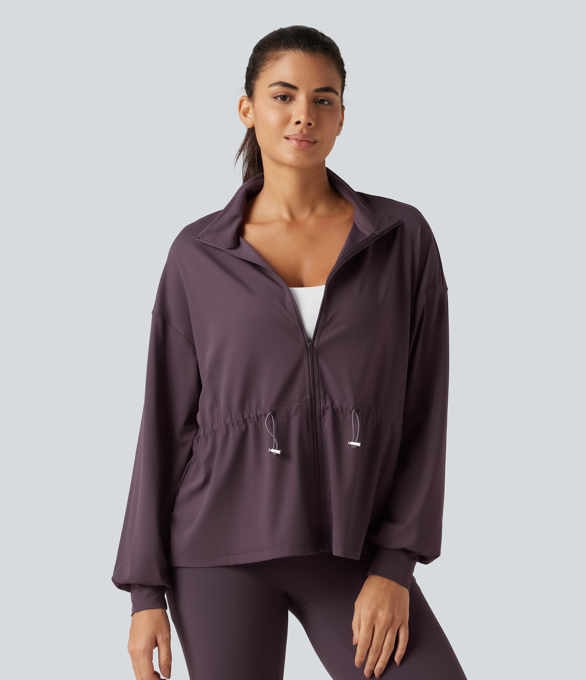High Neck Long Sleeve Yoga Jacket — Dusky Evening purple — view 5