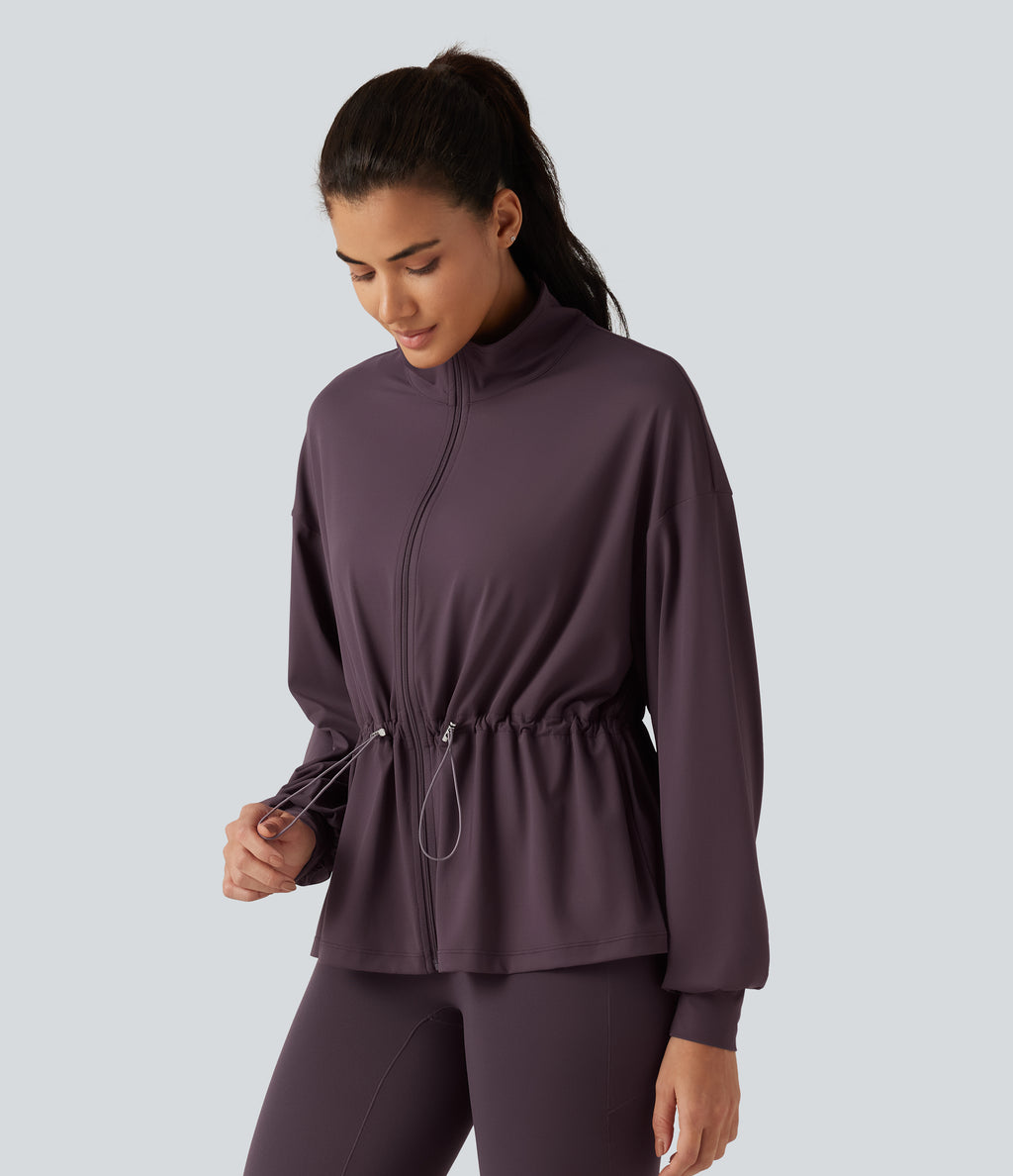 High Neck Long Sleeve Yoga Jacket — Dusky Evening purple — view 1