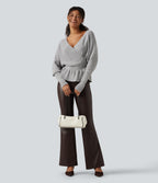V Neck Batwing Long Sleeve Cut Out Casual Jumper — Dawn Blue — view 8