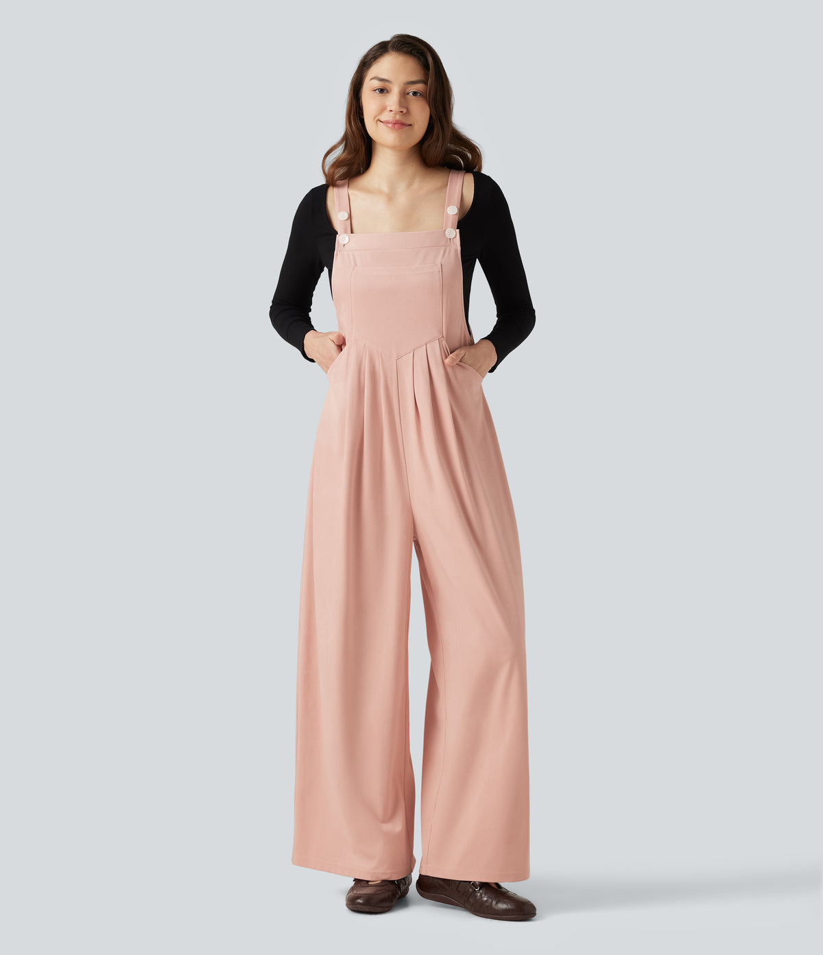 Suede Casual Dungarees with Pockets — Peachskin — view 1