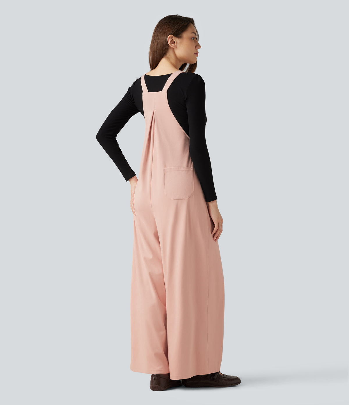 Suede Casual Dungarees with Pockets — Peachskin — view 2