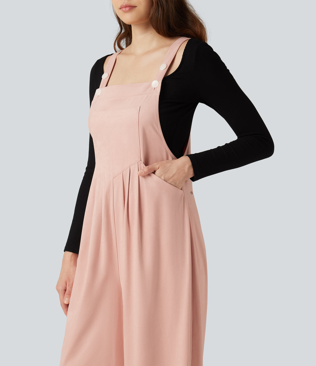 Suede Casual Dungarees with Pockets — Peachskin — view 6