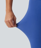High Waisted Crossover Yoga Flare Leggings with Pockets — Beaucoup Blue — view 7