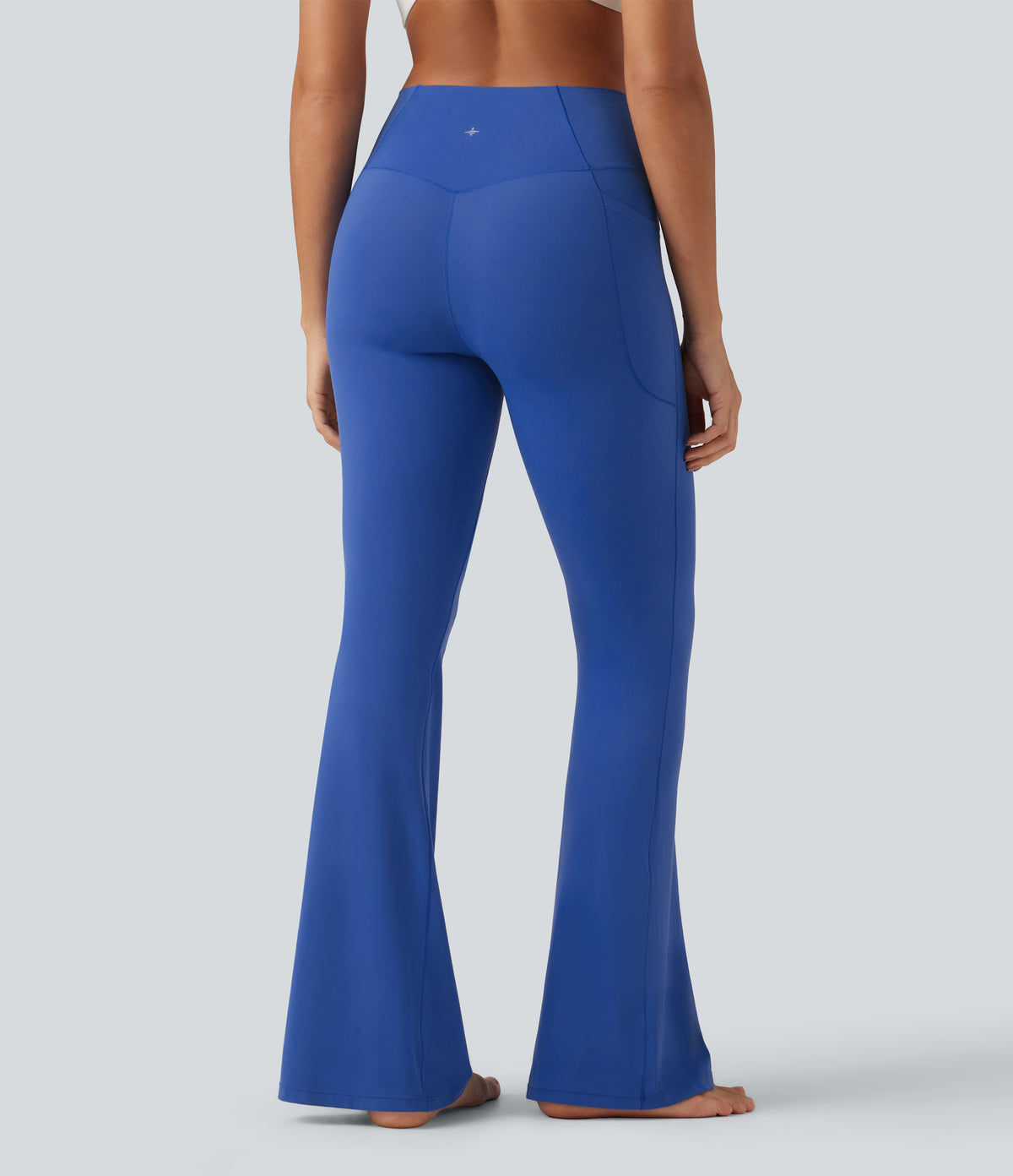 High Waisted Crossover Yoga Flare Leggings with Pockets — Beaucoup Blue — view 2