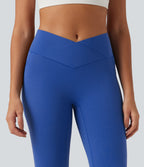 High Waisted Crossover Yoga Flare Leggings with Pockets — Beaucoup Blue — view 6