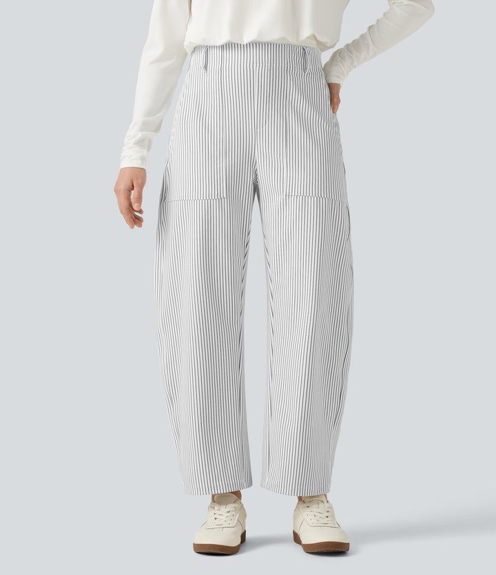 High Waisted Barrel Leg Stripe Casual Trousers with Pockets — Zebra Ripple — view 1
