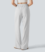 High Waisted Drawstring Straight Leg Stripe Casual Trousers with Pockets — Zebra Ripple — view 2