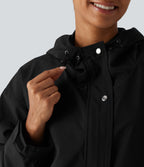 Hooded Drawstring Long Sleeve Casual Jacket with Pockets — Black — view 8