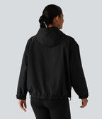Hooded Drawstring Long Sleeve Casual Jacket with Pockets — Black — view 2