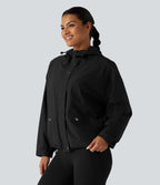 Hooded Drawstring Long Sleeve Casual Jacket with Pockets — Black — view 3
