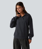V Neck Dropped Shoulder Long Sleeve Casual Sweatshirt — Navy — view 4