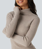 High Neck Long Sleeve Thumb Hole Work Jumper — Plaza Taupe — view 5