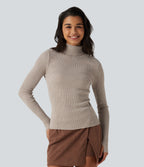 High Neck Long Sleeve Thumb Hole Work Jumper — Plaza Taupe — view 4