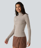 High Neck Long Sleeve Thumb Hole Work Jumper — Plaza Taupe — view 3