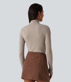 High Neck Long Sleeve Thumb Hole Work Jumper — Plaza Taupe — view 2