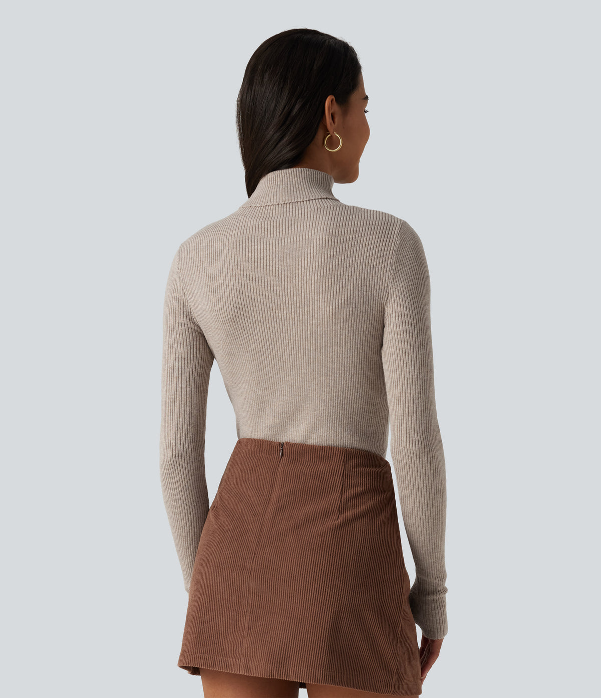 High Neck Long Sleeve Thumb Hole Work Jumper — Plaza Taupe — view 2