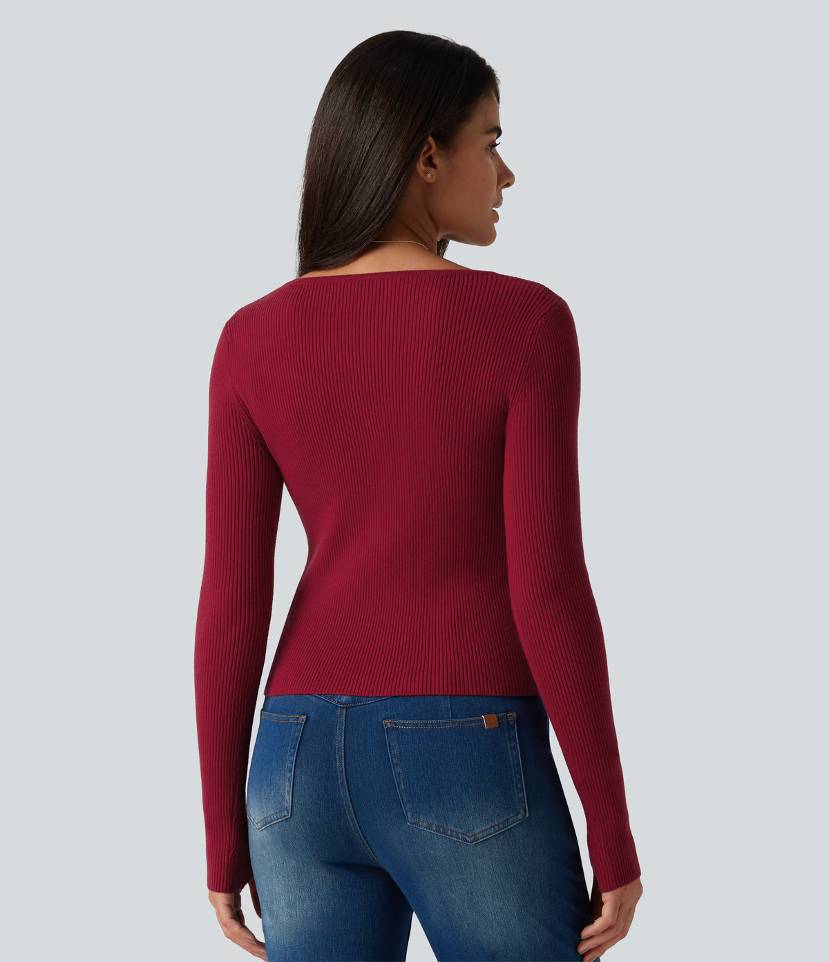 Square Neck Long Sleeve Thumb Hole Casual Jumper — Emboldened — view 2