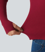 Square Neck Long Sleeve Thumb Hole Casual Jumper — Emboldened — view 6