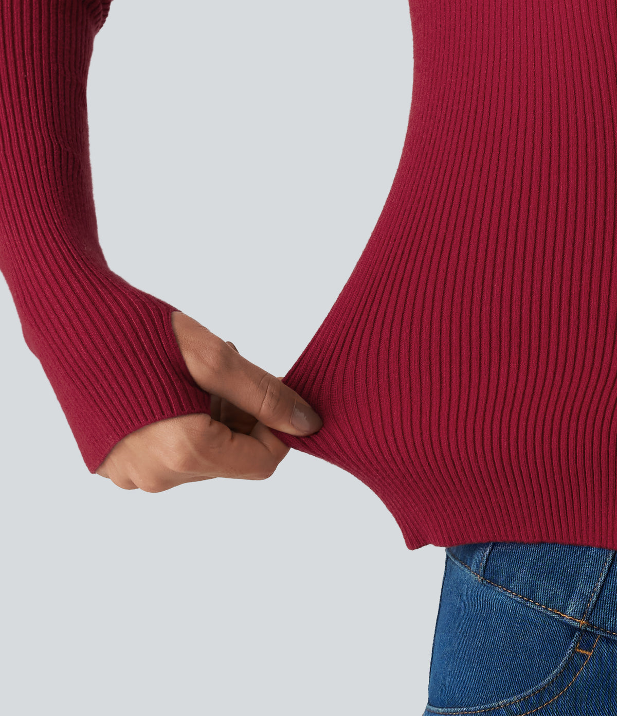 Square Neck Long Sleeve Thumb Hole Casual Jumper — Emboldened — view 6