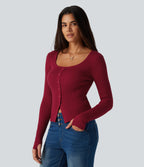Square Neck Long Sleeve Thumb Hole Casual Jumper — Emboldened — view 3