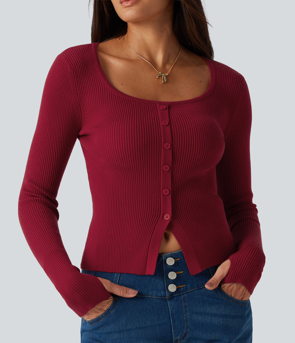 Square Neck Long Sleeve Thumb Hole Casual Jumper — Emboldened — view 5