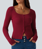 Square Neck Long Sleeve Thumb Hole Casual Jumper — Emboldened — view 5