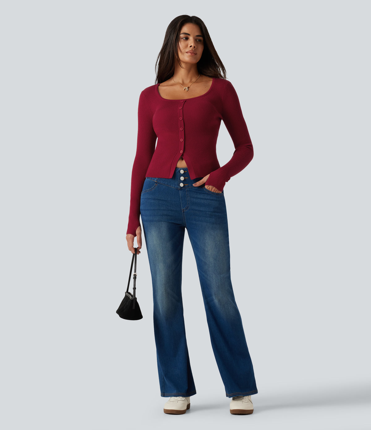 Square Neck Long Sleeve Thumb Hole Casual Jumper — Emboldened — view 7