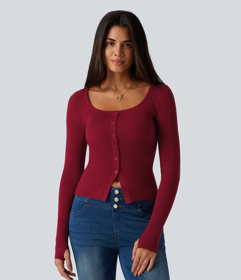 Square Neck Long Sleeve Thumb Hole Casual Jumper — Emboldened — view 4