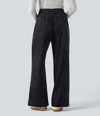 High Waisted Drawstring Baggy Casual Trousers with Pockets — Dark Navy — view 3