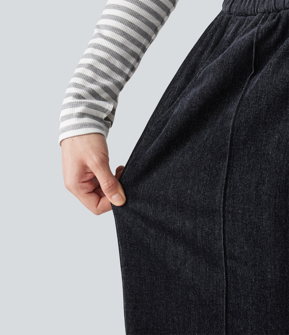 High Waisted Drawstring Baggy Casual Trousers with Pockets — Dark Navy — view 4