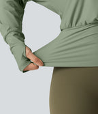 Off Shoulder Batwing Long Sleeve Sports Tops — Hedge Green — view 7
