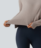 Round Neck Long Sleeve Asymmetric Thumb Holes Casual Jumper — Mink Ash — view 5