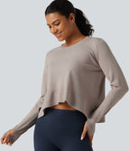 Round Neck Long Sleeve Asymmetric Thumb Holes Casual Jumper — Mink Ash — view 4