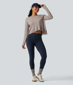 Round Neck Long Sleeve Asymmetric Thumb Holes Casual Jumper — Mink Ash — view 8