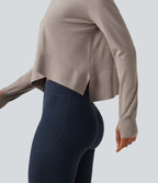 Round Neck Long Sleeve Asymmetric Thumb Holes Casual Jumper — Mink Ash — view 7