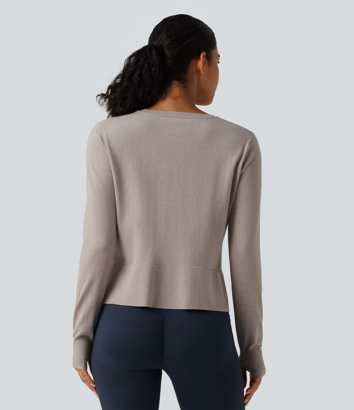 Round Neck Long Sleeve Asymmetric Thumb Holes Casual Jumper — Mink Ash — view 2