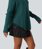 Off Shoulder Batwing Long Sleeve Work Jumper — Turquoise Green — view 8