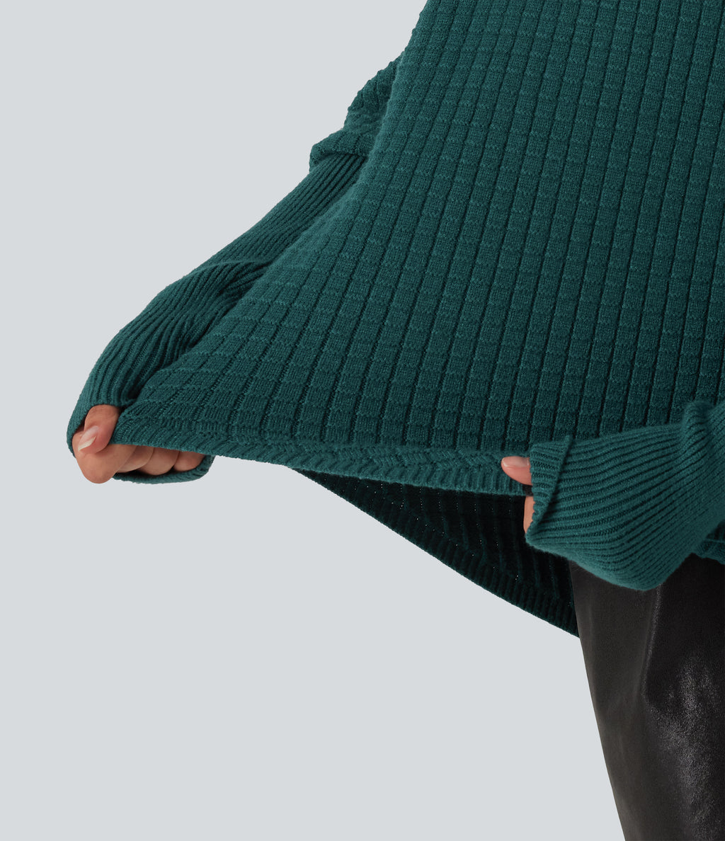 Off Shoulder Batwing Long Sleeve Work Jumper — Turquoise Green — view 7