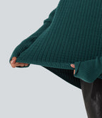 Off Shoulder Batwing Long Sleeve Work Jumper — Turquoise Green — view 7