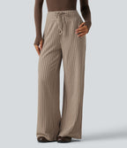 Mid Rise Plaid Drawstring Casual Baggy Trousers with Pockets — Paris Café Check — view 1