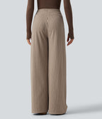 Mid Rise Plaid Drawstring Casual Baggy Trousers with Pockets — Paris Café Check — view 2