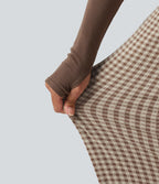 Mid Rise Plaid Drawstring Casual Baggy Trousers with Pockets — Paris Café Check — view 5