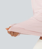 Built-in Bra 2-in-1 Long Sleeve Boxy InstantCool Cropped Yoga Sports Top-UPF50+ — Primrose Pink — view 7
