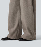 High Waisted Barrel Leg Plaid Casual Trousers with Pockets — Soft Sandstone Beige — view 8
