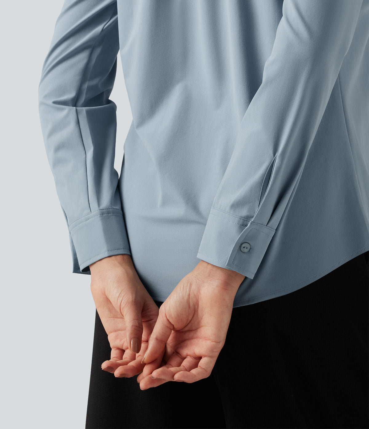 Collared Long Sleeve Curved Hem Work Shirt — Mountain Spring — view 8
