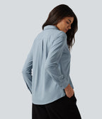 Collared Long Sleeve Curved Hem Work Shirt — Mountain Spring — view 5