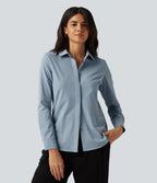 Collared Long Sleeve Curved Hem Work Shirt — Mountain Spring — view 4
