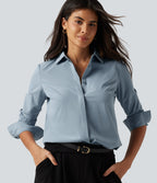 Collared Long Sleeve Curved Hem Work Shirt — Mountain Spring — view 1
